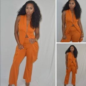 Orange Sleeveless 2-piece Pants Set